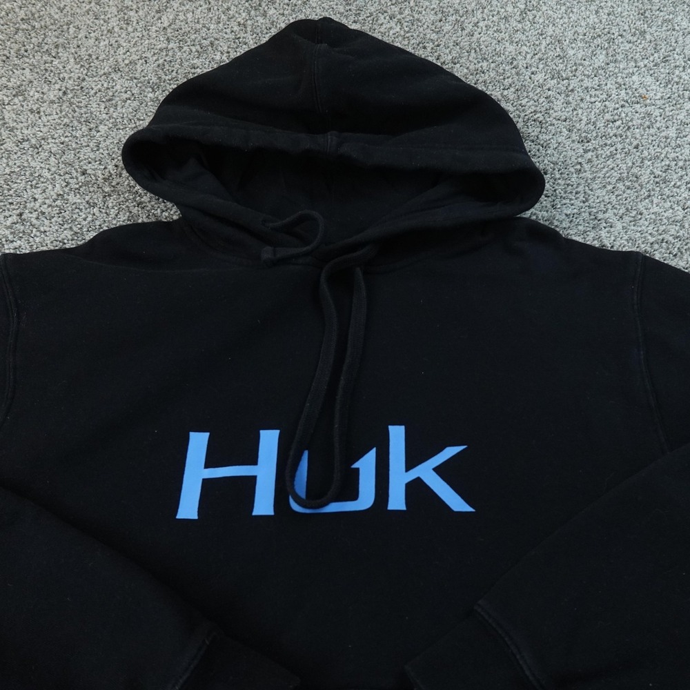 Huk Hoodie Mens S Black Pullover Fleece Sweatshirt Fishing Sweater Outdoor Logo - Picture 3 of 12